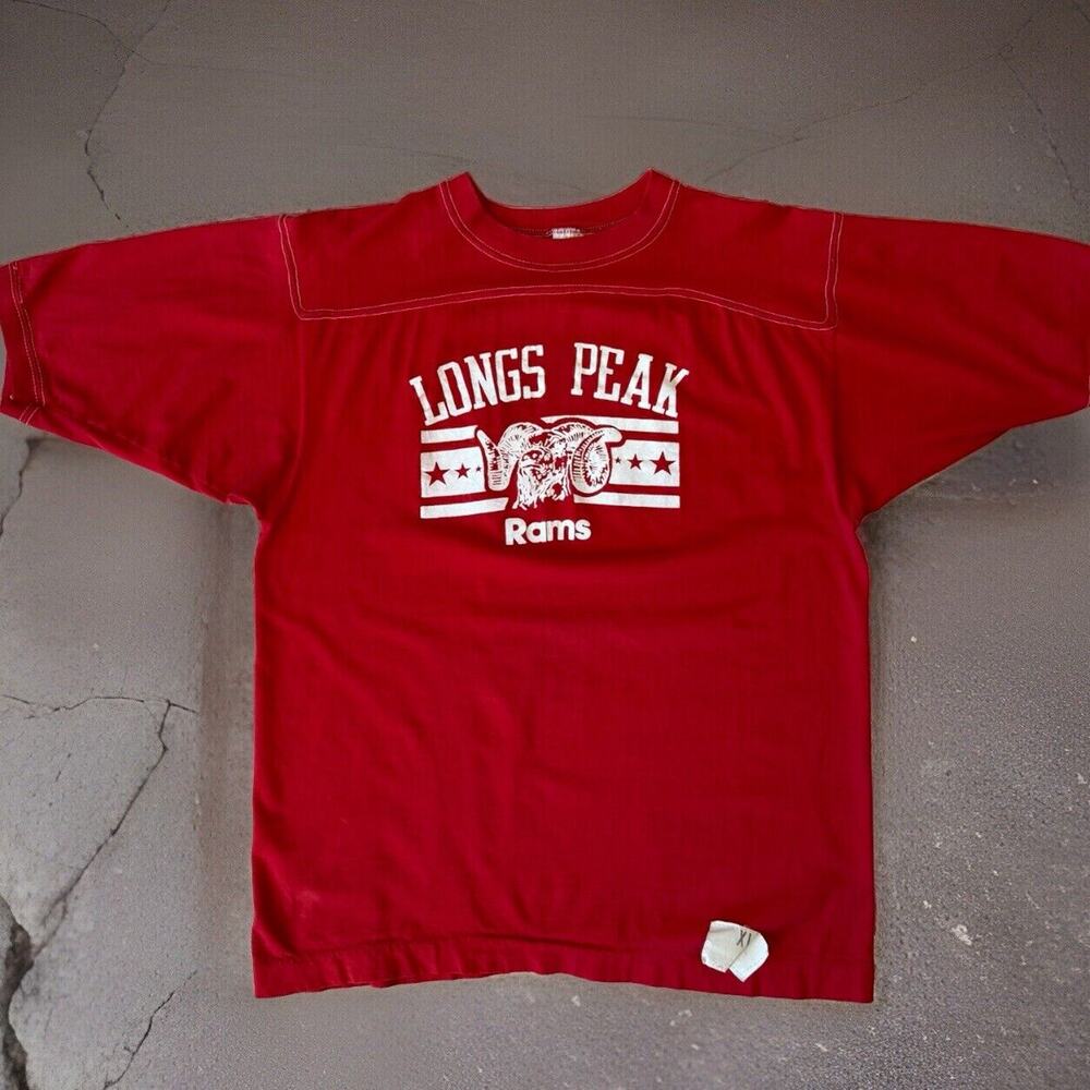 Vintage Longs Peak Rams Shirt XL Red 70s Made in USA Colorado School Trucker